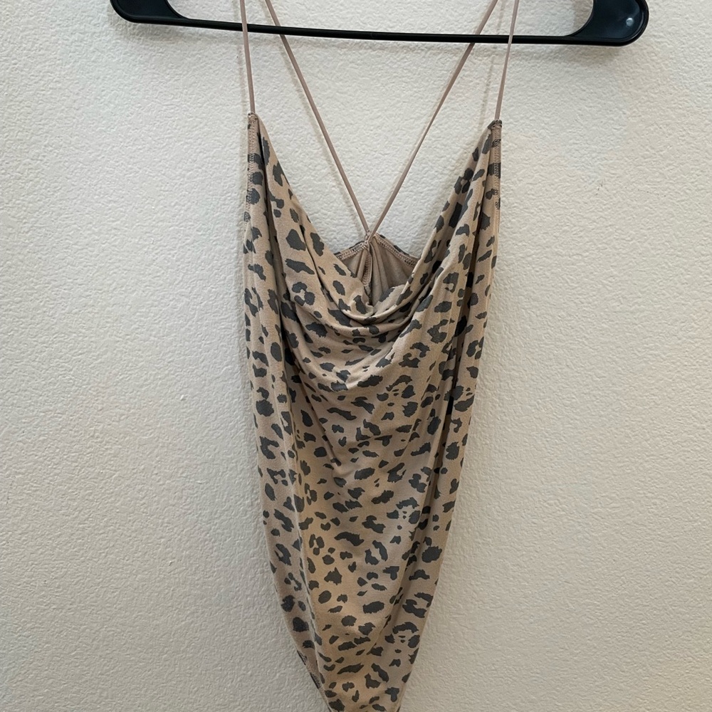 Cheetah print bodysuit with cowl like neck